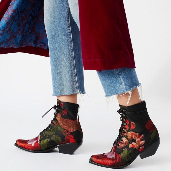 Free People Grove Lace-Up Western Ankle Boots
